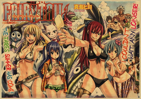Poster Affiche Fairy Tail Manga Natsu Erza Grey Lucy A La Plage